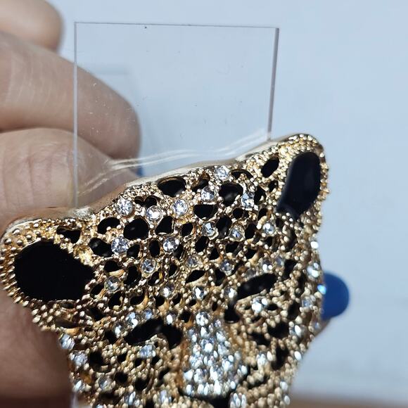 Crystal Tiger‎ Head New! Gold/black rhinestones Brouch. Bling. Mob wife. … - Picture 7 of 13
